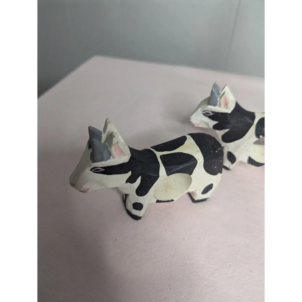 3 lot‎ wood painted cow black white napkin ring holders
